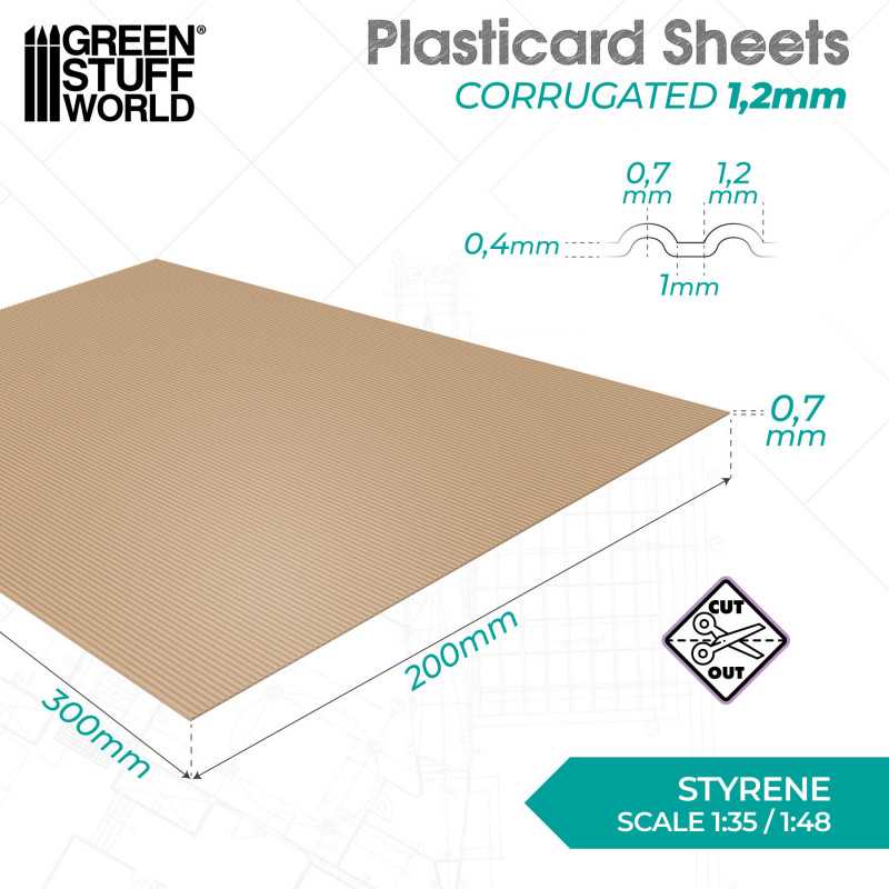 Green Stuff World: Textured Styrene Plasticard Sheet - Corrugated (1.2mm)