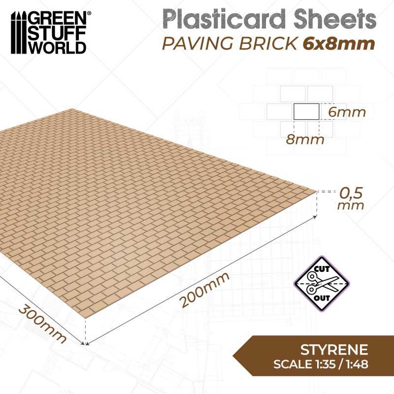 Green Stuff World: Textured Styrene Plasticard Sheet - Paving Brick (6x8mm)