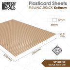Green Stuff World: Textured Styrene Plasticard Sheet - Paving Brick (6x8mm)