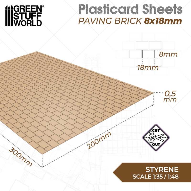 Green Stuff World: Textured Styrene Plasticard Sheet - Paving Brick (8x18mm)