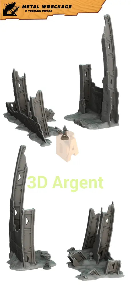 Metal Wreckage Terrain Set – 2 pieces | 28mm–32mm Sci-Fi Legion Miniature Scenery