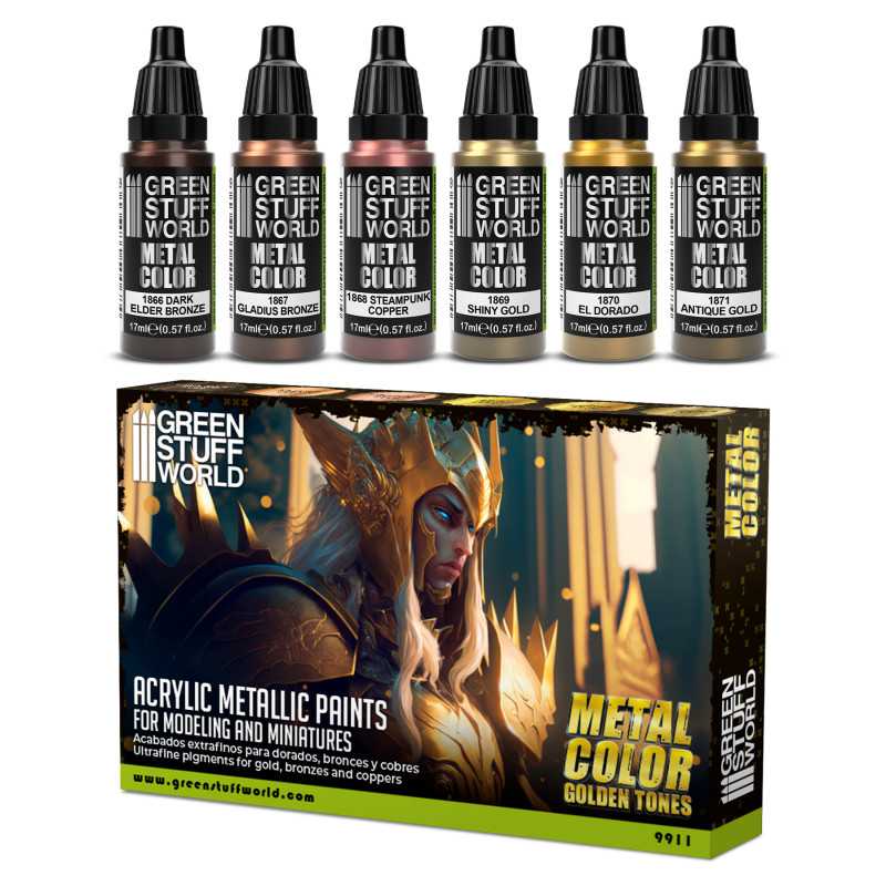 Green Stuff World Metallic Paints Set - Metal Color Golden Tones