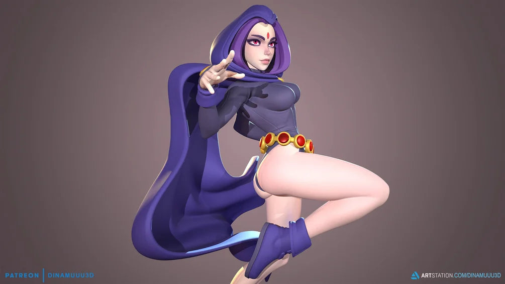 Raven Witch | Pin-Up Statue Fan Art Miniature Unpainted | Dinamuu3D
