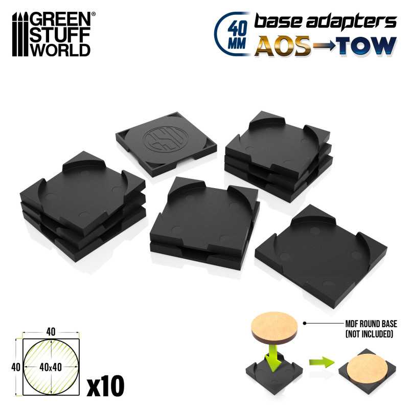 Green Stuff World Base Adapter - Round 40mm to Square 40mm (Pack x10)