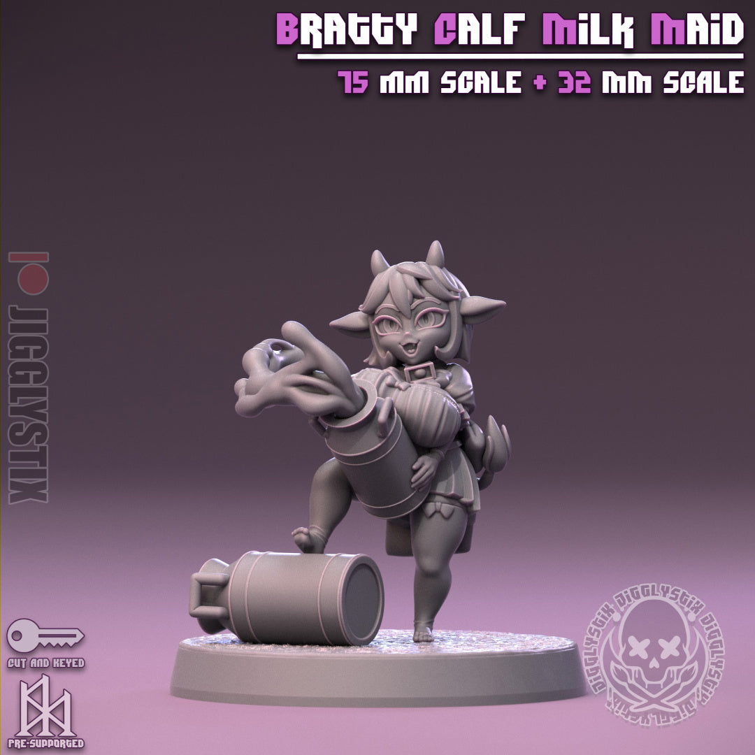 Bratty Calf Milk Maid | Pin-Up Statue Fan Art Miniature Unpainted | Jigglystix