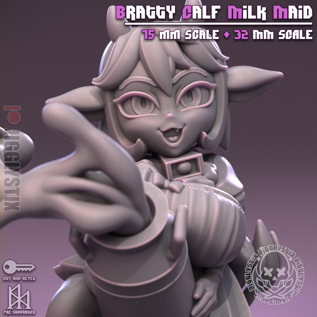 Bratty Calf Milk Maid | Pin-Up Statue Fan Art Miniature Unpainted | Jigglystix