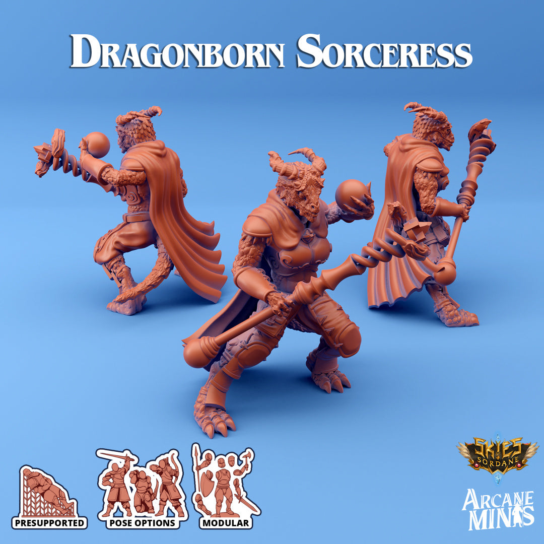 Dragonborn Sorceress B | Skies of Sordane | Fantasy Miniature | Arcane Minis