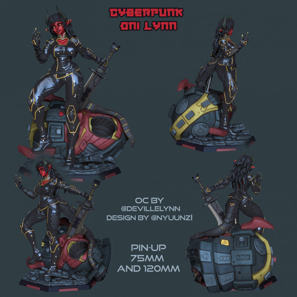 Cyberpunk Oni Lynn | Pin-Up Statue Fan Art Miniature Unpainted | Ronin Arts Workshop