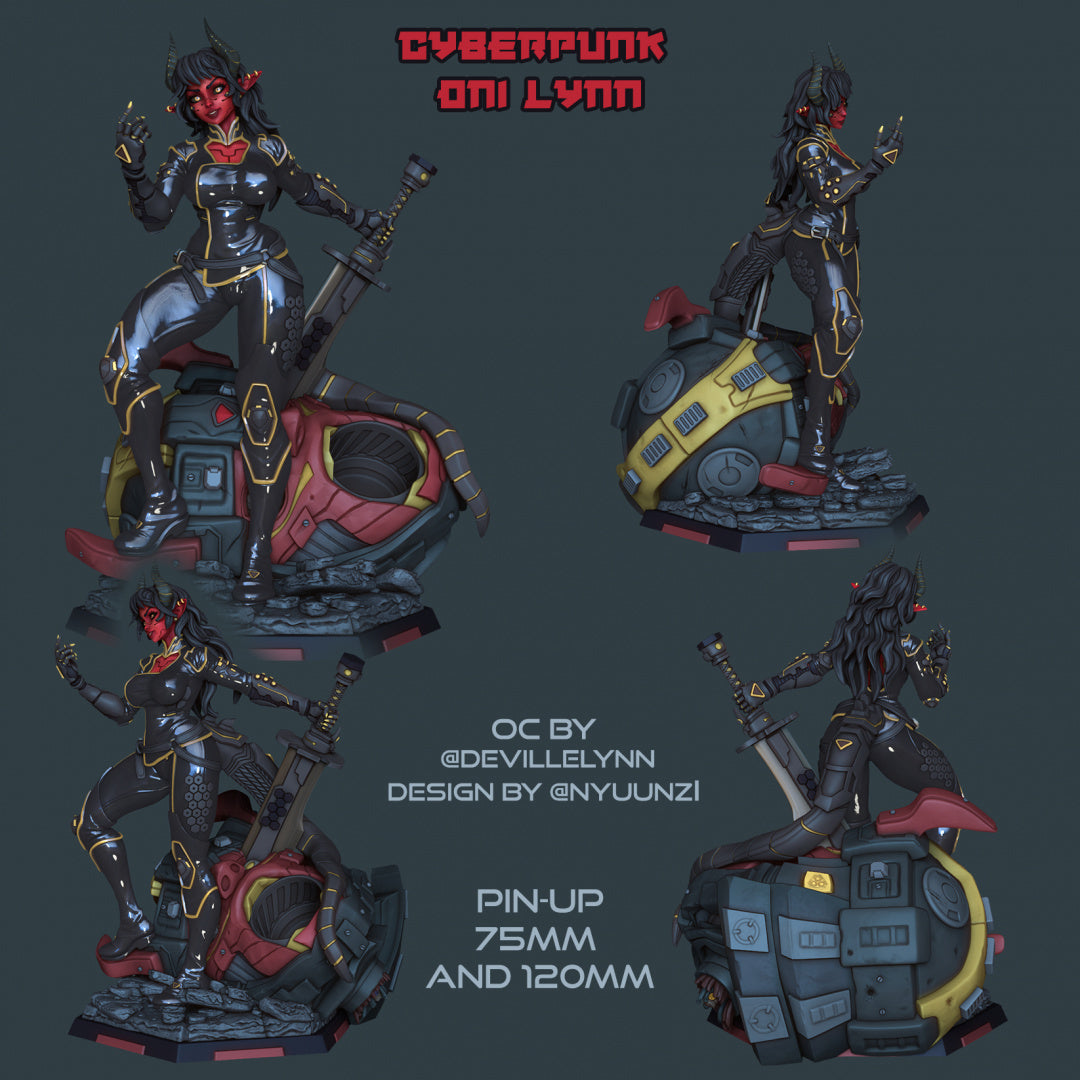 Cyberpunk Oni Lynn | Pin-Up Statue Fan Art Miniature Unpainted | Ronin Arts Workshop