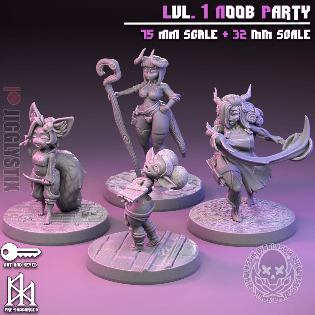 Lvl 1 Noob Party | Pin-Up Statue Fan Art Miniature Unpainted | Jigglystix