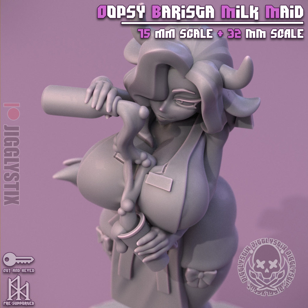 Oopsy Barista Milk Maid | Pin-Up Statue Fan Art Miniature Unpainted | Jigglystix