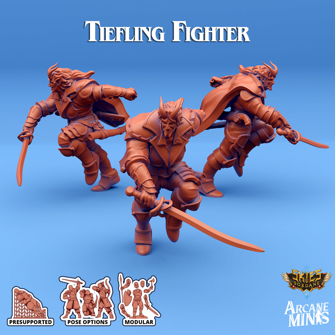 Tiefling Fighter D | Skies of Sordane | Fantasy Miniature | Arcane Minis