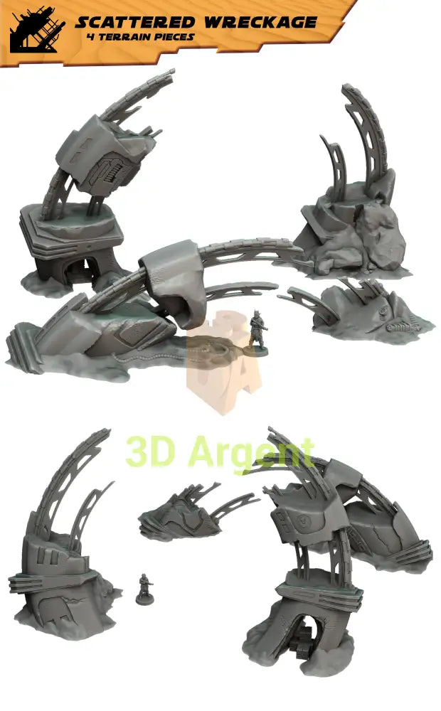 Scattered Wreckage Terrain Set – 2 sets | 28mm–32mm Sci-Fi Legion Miniature Scenery
