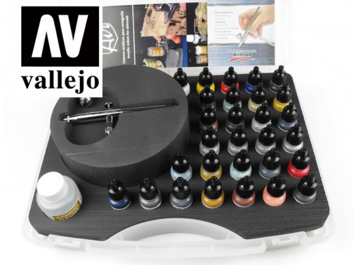 Vallejo Model Air - Basic Colours & Airbrush Set
